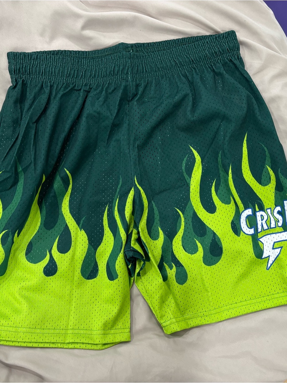 CrisP NYC Flame-Print Green/Teal Mesh Men’s Athletic Shorts